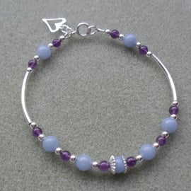 Angelite and Amethyst Sterling Silver Bracelet