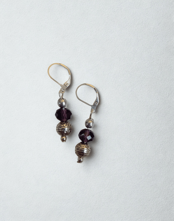 Purple Crystal & Silver Earrings 