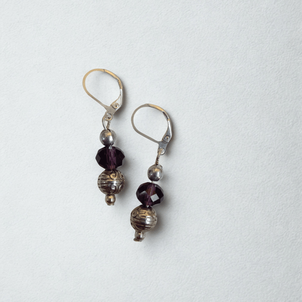 Purple Crystal & Silver Earrings 