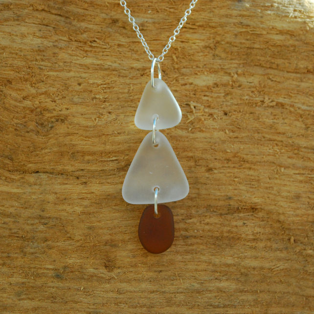 Snowy Christmas tree beach glass pendant 