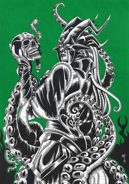 MADAME HYDRA FAN ART ON A3 CARD INKS AND PENS, SUPER DETAILED HAND DRAWN