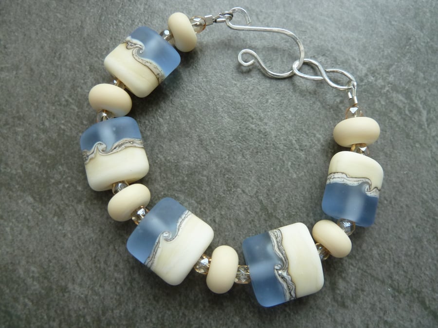 lampwork glass bracelet, blue sands