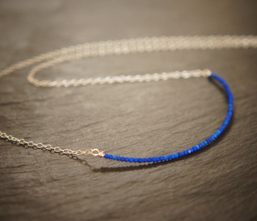 Raw Matt Cobalt Lapis Lazuli and Sterling Silver Necklace