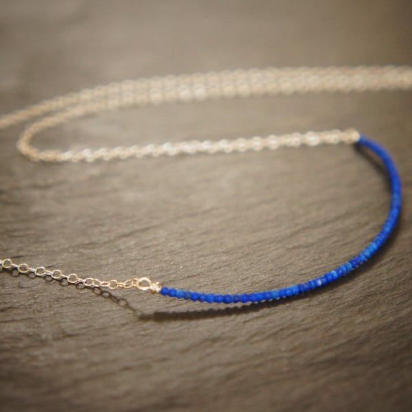 Raw Matt Cobalt Lapis Lazuli and Sterling Silver Necklace