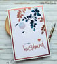 Husband Birthday Card - leaves, branches, heart, copper, navy, birthday message