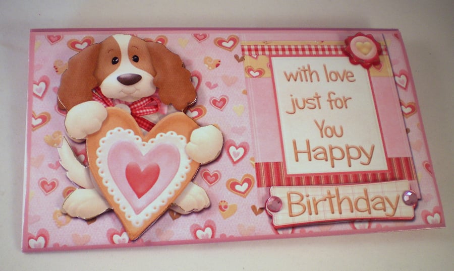 Handmade Money ,Gift Card Wallet ,Cute Dog, Birthday, Personalise