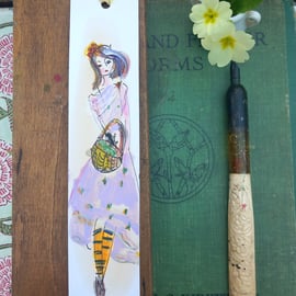 Handmade Bookmark ' nature girl goes foraging '