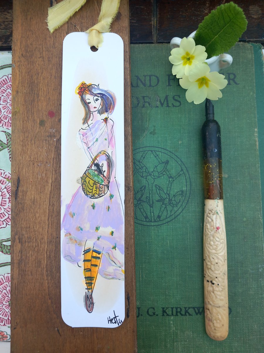 Handmade Bookmark ' nature girl goes foraging '