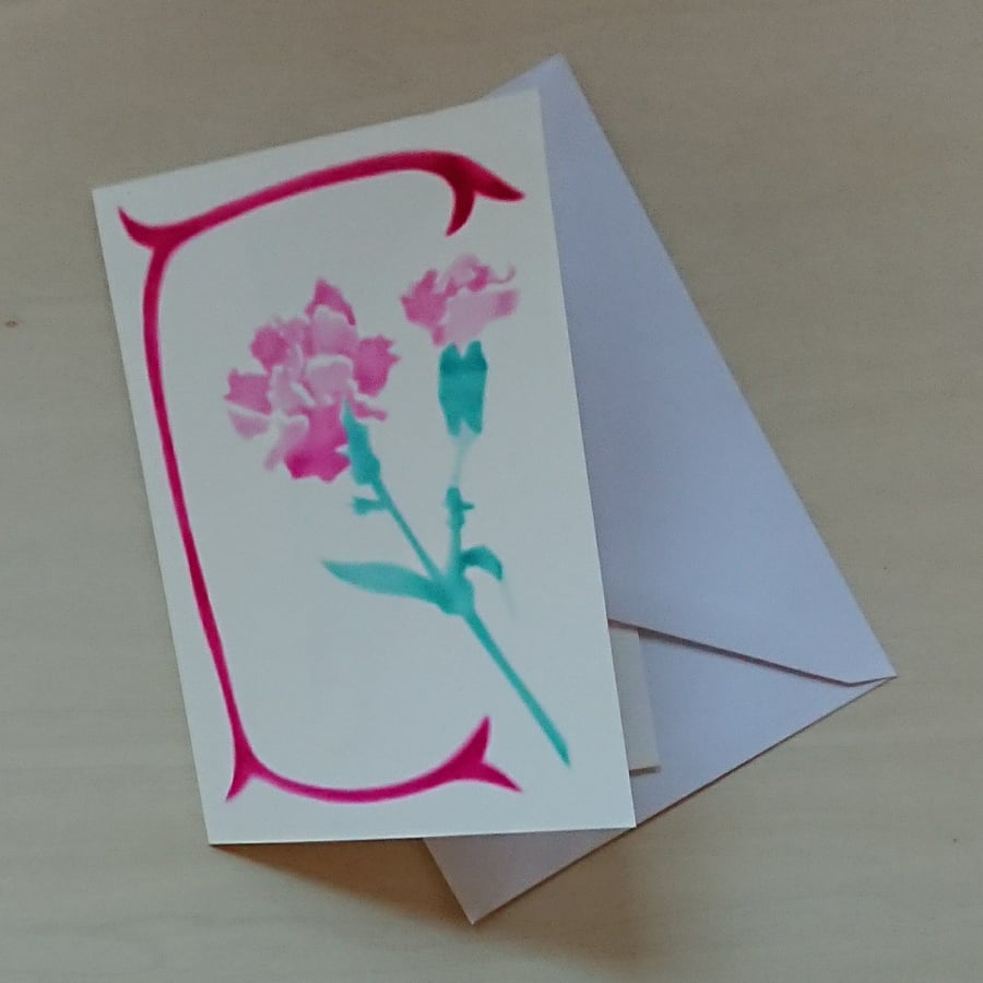 Carnation Pink flower botanical art card