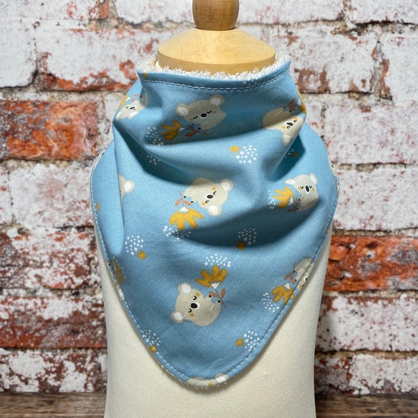 Baby Dribble Bib Bandana One Size Cotton Bamboo Towelling Dusty Blue Grey Koala