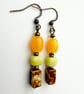 Yellow-Orange, Lime, Brown Dangle Drop Boho Inspired Handmade Earrings - Image 2