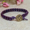 Purple hematite and leather bracelet with bee button fastener 