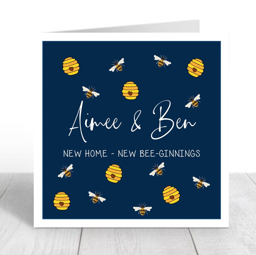 Bee New Home Card Personalised with names and dates