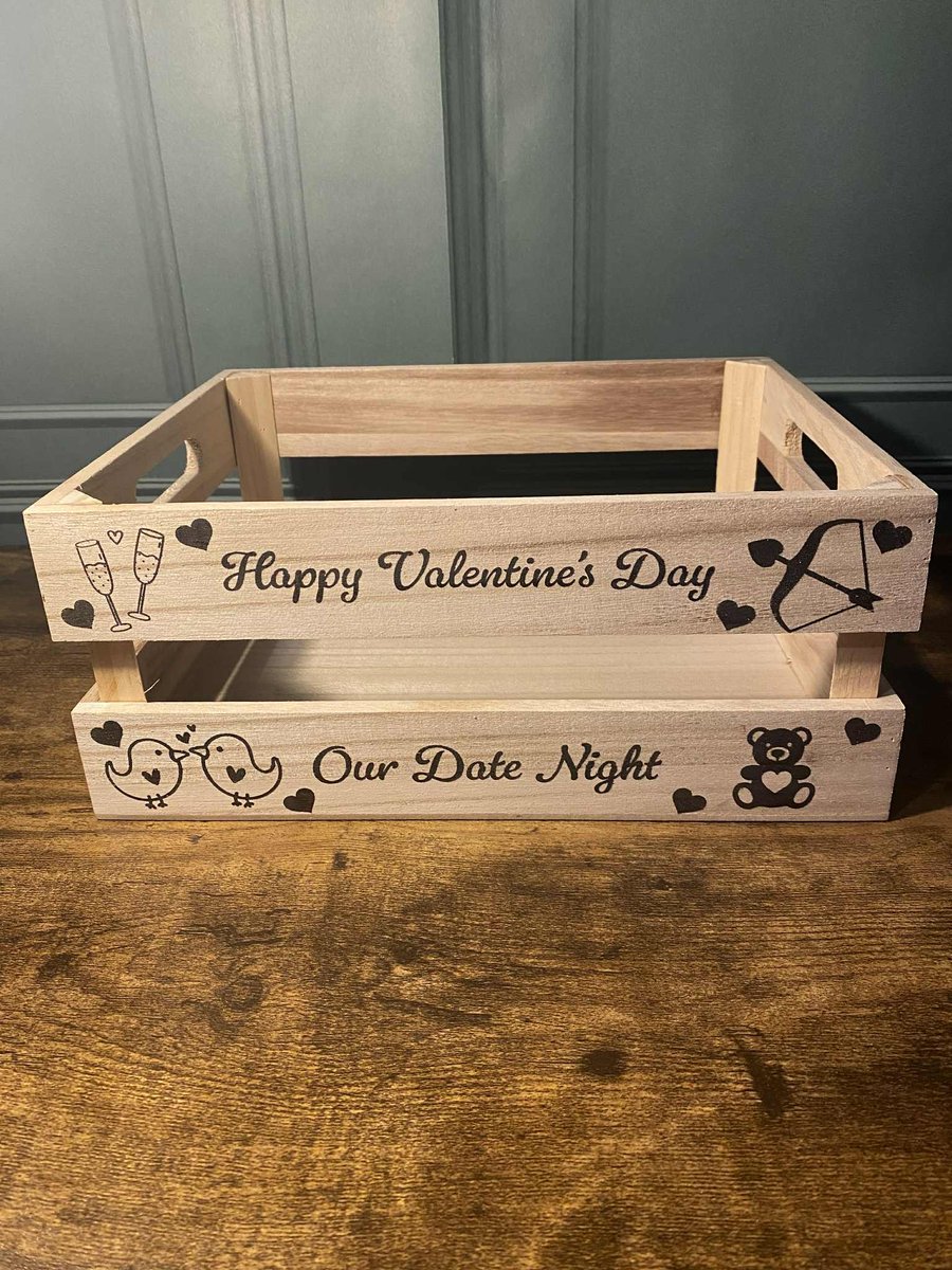 Personalised Valentine’s Date Night Wooden Crate - Hand Burned Keepsake Gift