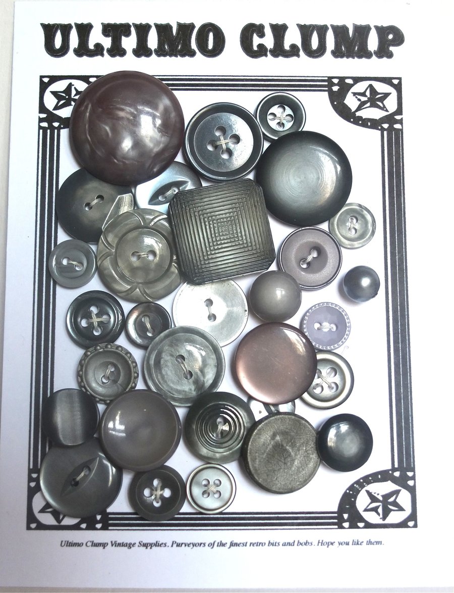 30 Vintage Silvery Grey Buttons
