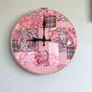 Large Handmade Pink Patchwork Clock