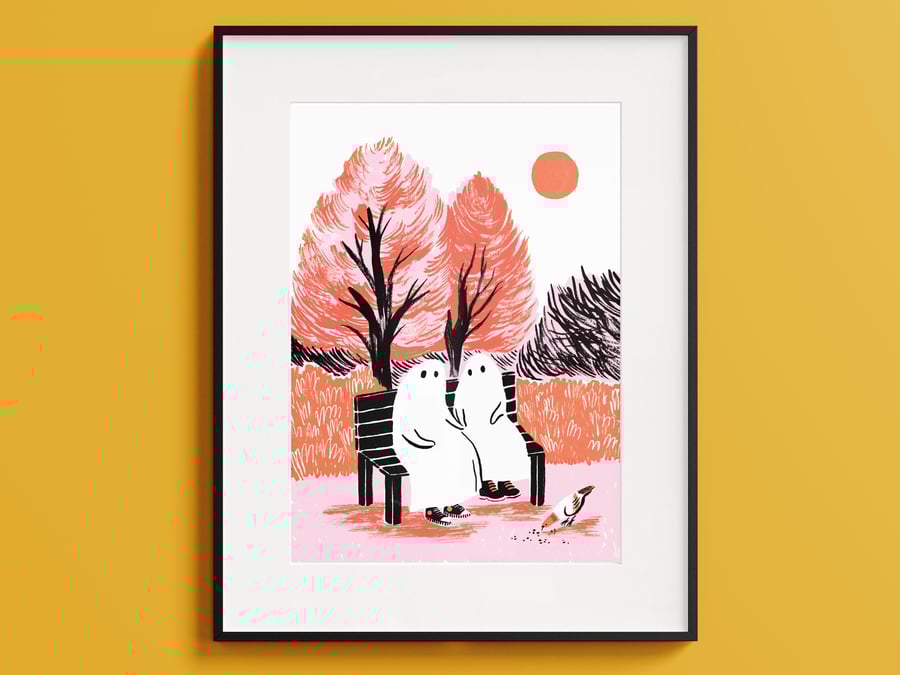 Valentines Ghosts Art Print: Spooky Queer Love, A4 Print