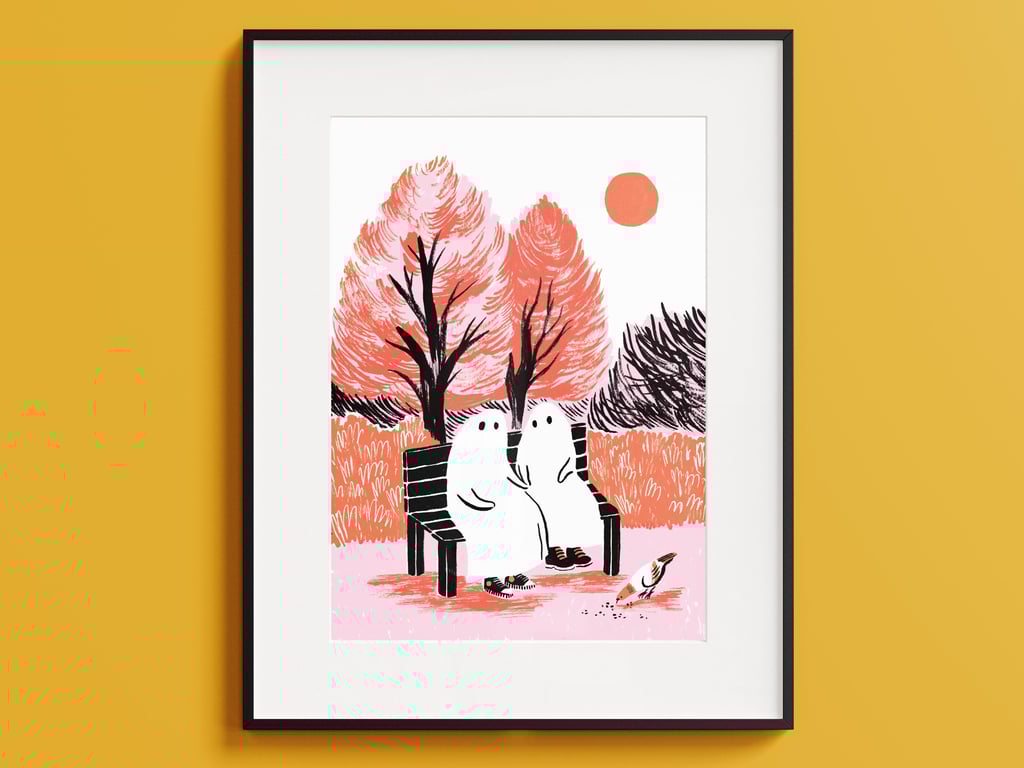 Valentines Ghosts Art Print: Spooky Queer Love, A4 Print