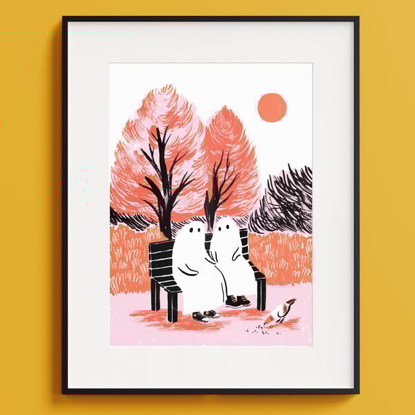 Valentines Ghosts Art Print: Spooky Queer Love, A4 Print