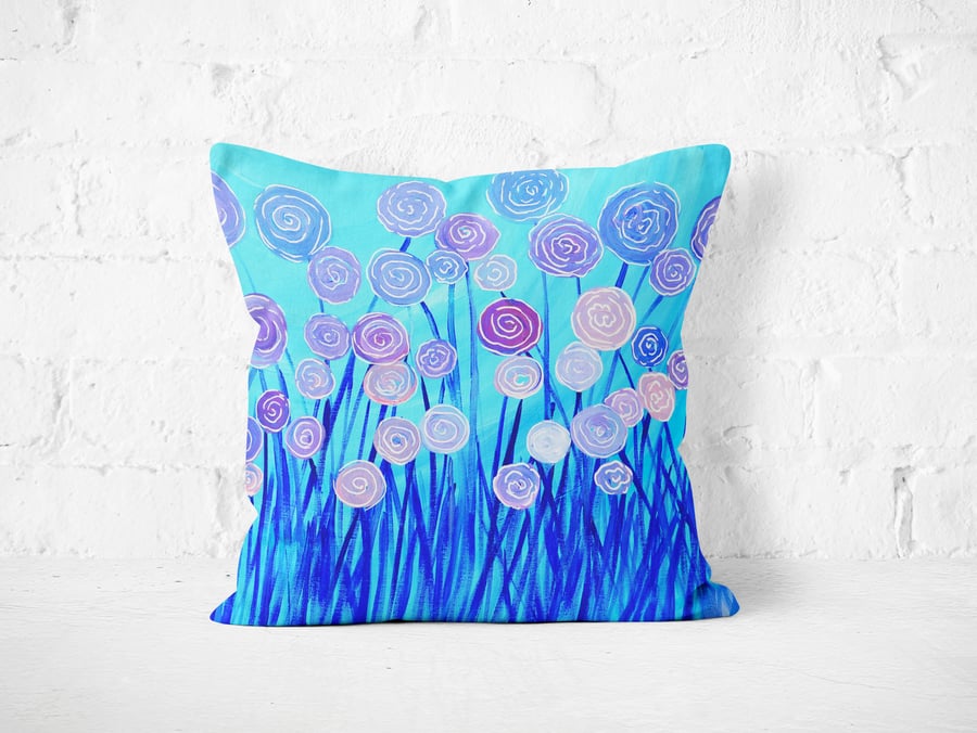 Lilac & Blue Flowers Cushion - Medium