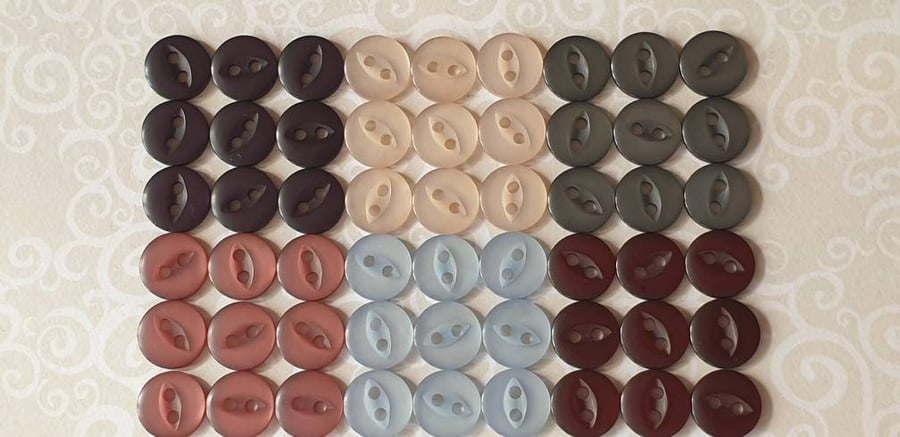 10mm 16L Fisheye Buttons in 6 vintage colours