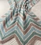 Blue, green, white and taupe chevron striped baby blanket in 100% cotton  - Image 2