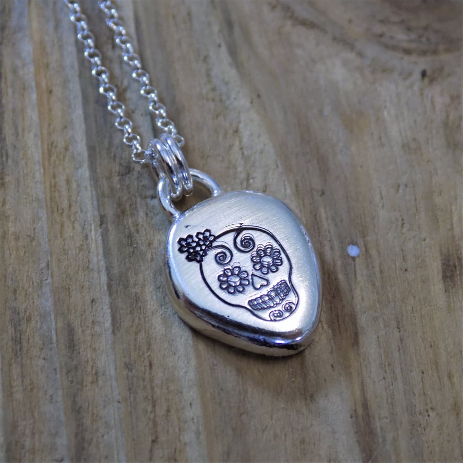 Sterling silver 'sugarskull' nugget pendant 
