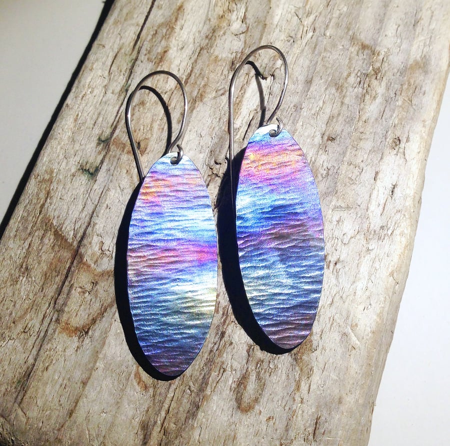  Handmade Coloured and Textured Titanium Earrings - UK Free Post