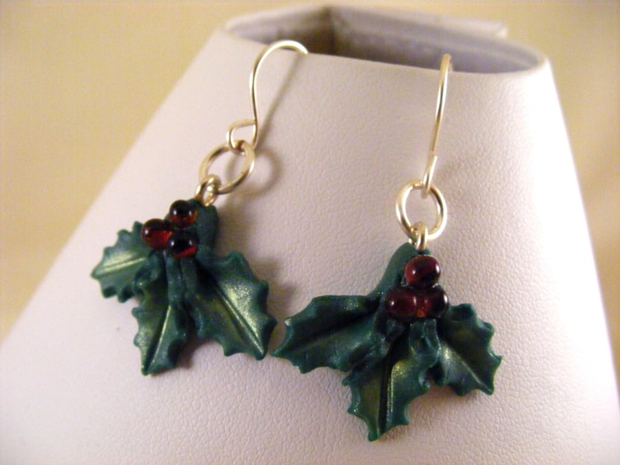 Handmade Christmas Holly Earrings