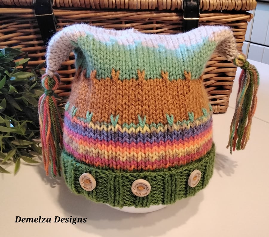 Gender Nutral Baby Tassle Hat  Hand Knitted 3-12 months