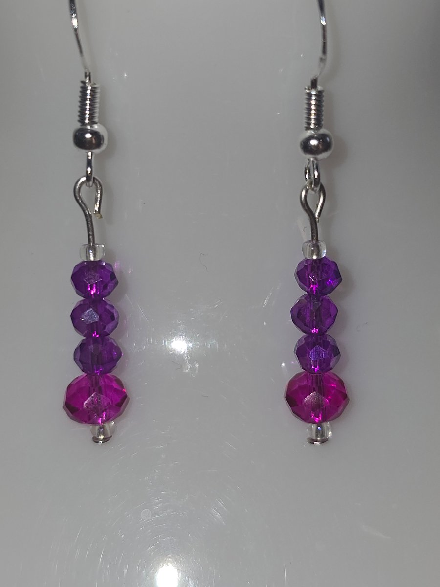Purple and pink faceted rondelle earrings