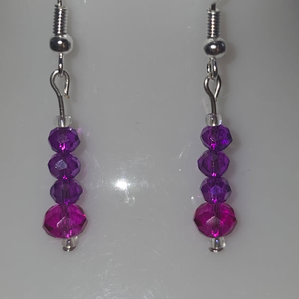 Purple and pink faceted rondelle earrings