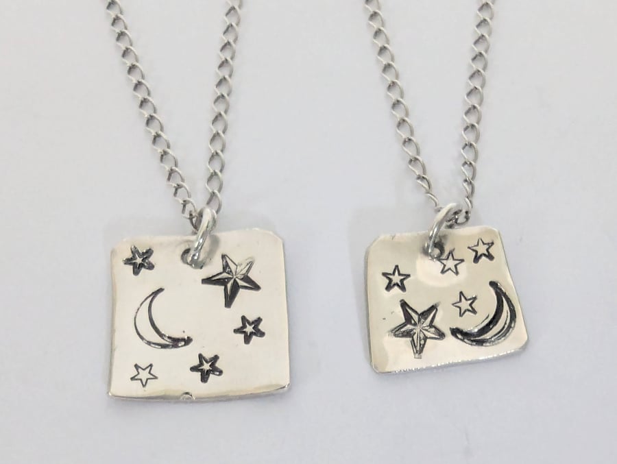 Night sky pendant, hand stamped,  sterling silver