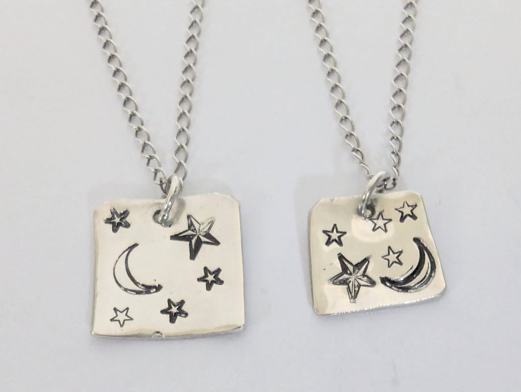 Night sky pendant, hand stamped,  sterling silver