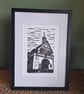 'The Town Hall.' Original handprinted linocut print.  - Image 1