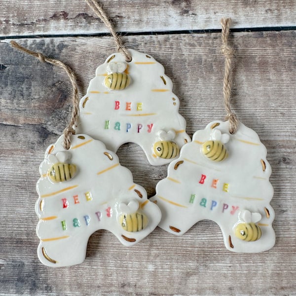 Handmade porcelain bee hive happy decoration 