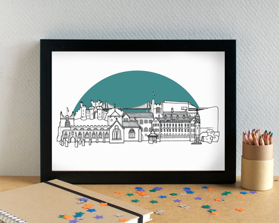 Bangor Wales Landmarks Skyline Art Print