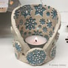 Ceramic candle holder pottery candle dish Let it Snow Christmas decoration 