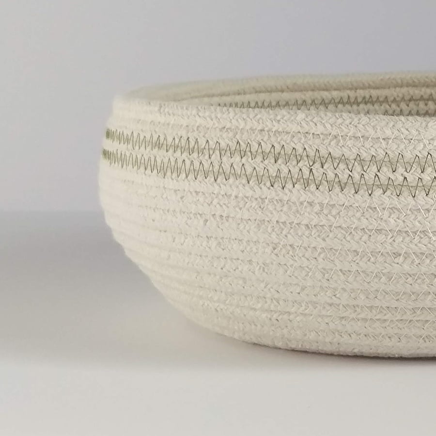 Seaview Bowl, a coiled rope bowl with a green stitched detail