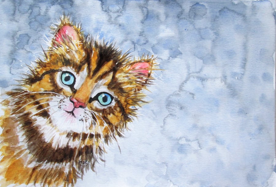 Tabby Cat. Cute Ginger Kitten painting