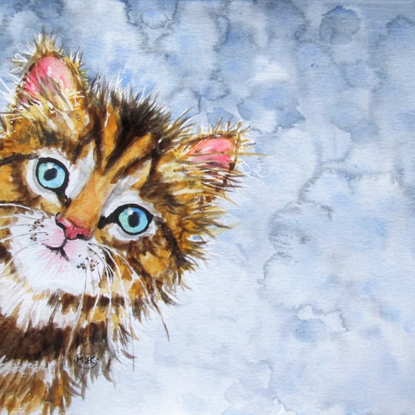 Tabby Cat. Cute Ginger Kitten painting