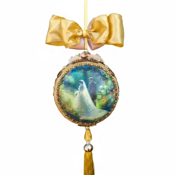 Personalised Wedding Bauble. Hand-Made Newlywed Keepsake Gift