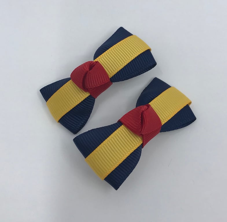 Itty Bitty Navy, Yellow Gold and Red on Clips (pair)
