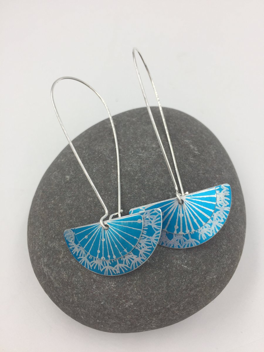 Long drop turquoise dandelion earrings