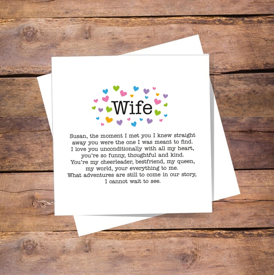 Wife Anniversary Personalised Card -  valentines, birthday, love you, thank you