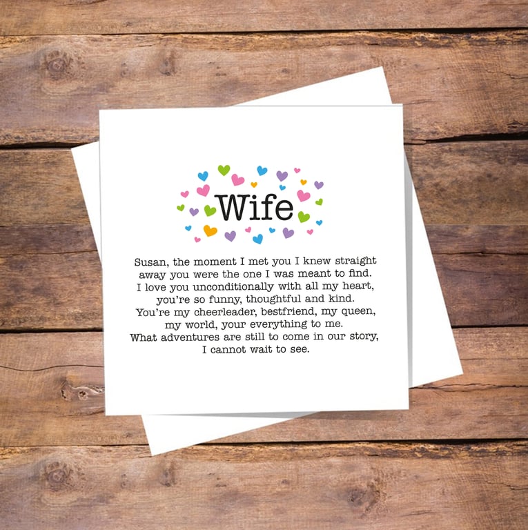 Wife Anniversary Personalised Card -  valentines, birthday, love you, thank you