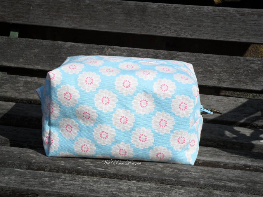  Cosmetics bag-Toiletry bag in blue cotton               ONE DAY SALE!