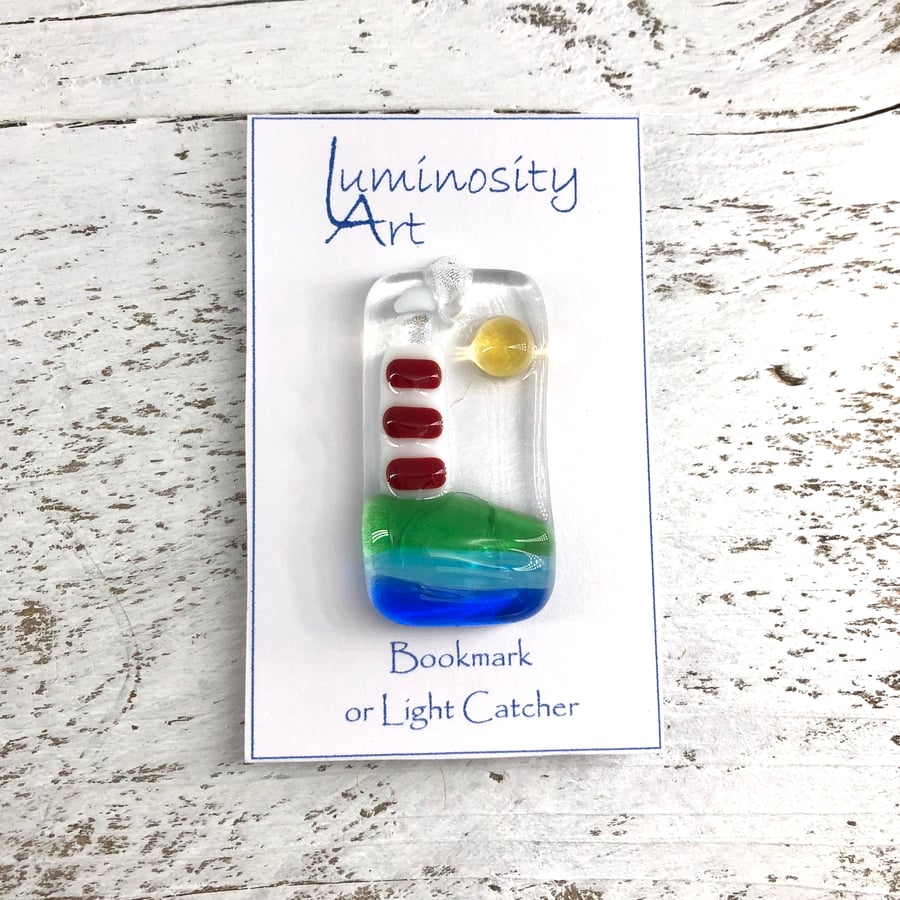 Glass Bookmark or Light Catcher with Lighthouse 