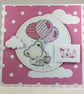 Handmade new baby girl card - teddy with balloons - Image 1