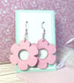 Pink flower earrings, eco-friendly pale pink wooden earrings for women           - Image 1